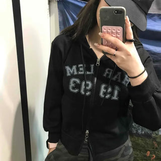 Lettering Loose Fit Zip-Up Hoodie