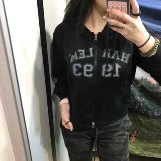 Lettering Loose Fit Zip-Up Hoodie