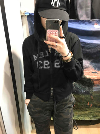 Lettering Loose Fit Zip-Up Hoodie