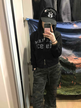 Lettering Loose Fit Zip-Up Hoodie