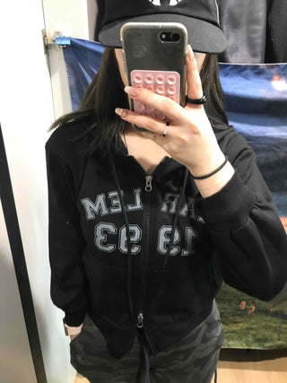 Lettering Loose Fit Zip-Up Hoodie