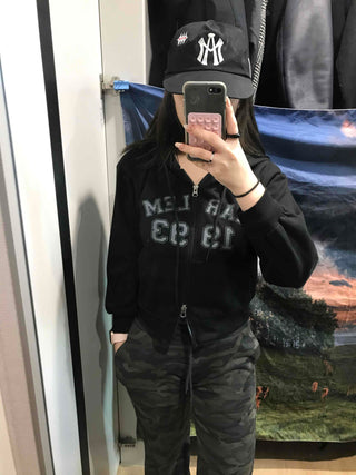 Lettering Loose Fit Zip-Up Hoodie