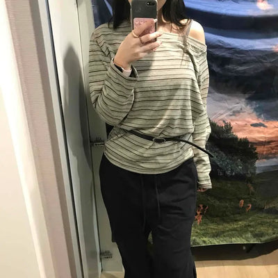 Basic Oversized Border Round Long Sleeve T-shirt