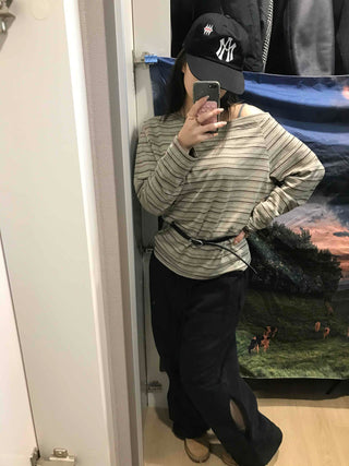 Basic Oversized Border Round Long Sleeve T-shirt
