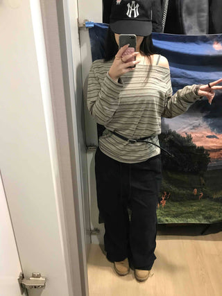 Basic Oversized Border Round Long Sleeve T-shirt