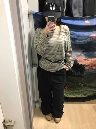 Basic Oversized Border Round Long Sleeve T-shirt