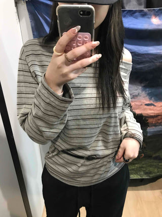 Basic Oversized Border Round Long Sleeve T-shirt