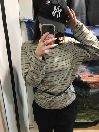 Basic Oversized Border Round Long Sleeve T-shirt