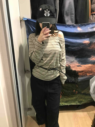 Basic Oversized Border Round Long Sleeve T-shirt