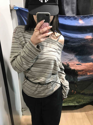 Basic Oversized Border Round Long Sleeve T-shirt