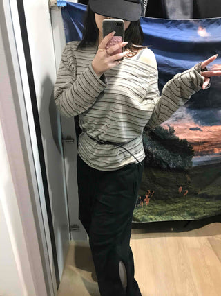 Basic Oversized Border Round Long Sleeve T-shirt
