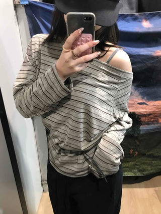 Basic Oversized Border Round Long Sleeve T-shirt
