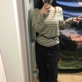 Basic Oversized Border Round Long Sleeve T-shirt