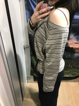 Basic Oversized Border Round Long Sleeve T-shirt
