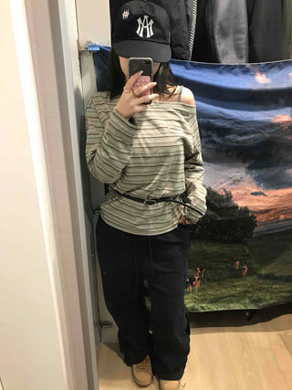Basic Oversized Border Round Long Sleeve T-shirt