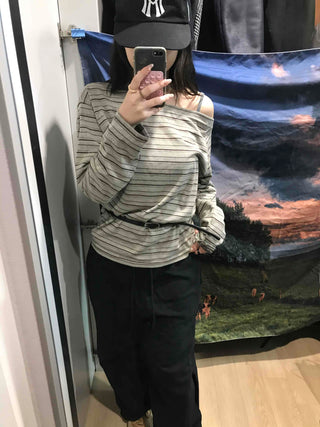 Basic Oversized Border Round Long Sleeve T-shirt