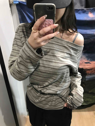 Basic Oversized Border Round Long Sleeve T-shirt