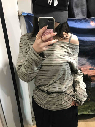 Basic Oversized Border Round Long Sleeve T-shirt