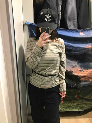 Basic Oversized Border Round Long Sleeve T-shirt