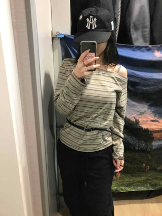 Basic Oversized Border Round Long Sleeve T-shirt