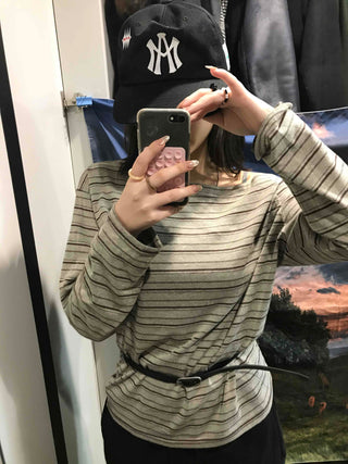 Basic Oversized Border Round Long Sleeve T-shirt