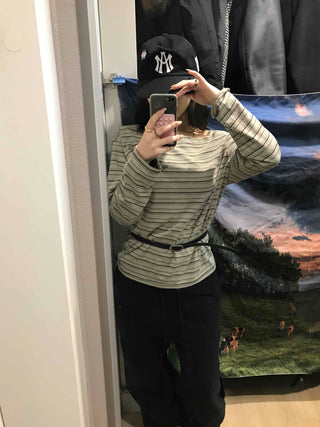 Basic Oversized Border Round Long Sleeve T-shirt