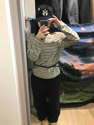 Basic Oversized Border Round Long Sleeve T-shirt