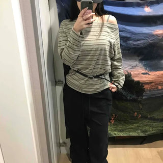 Basic Oversized Border Round Long Sleeve T-shirt