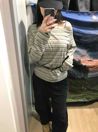 Basic Oversized Border Round Long Sleeve T-shirt