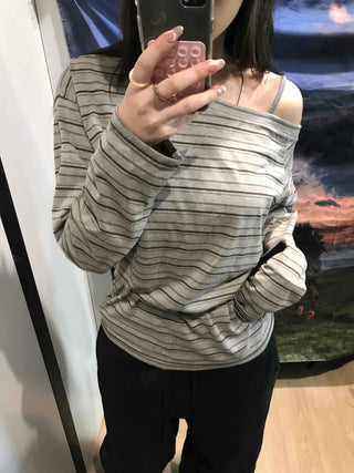 Basic Oversized Border Round Long Sleeve T-shirt