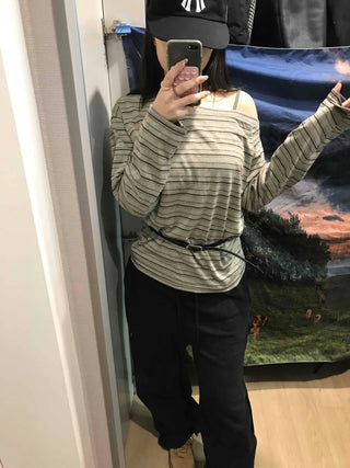 Basic Oversized Border Round Long Sleeve T-shirt
