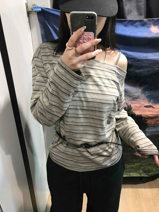 Basic Oversized Border Round Long Sleeve T-shirt