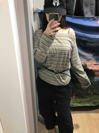 Basic Oversized Border Round Long Sleeve T-shirt