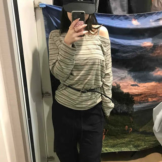 Basic Oversized Border Round Long Sleeve T-shirt