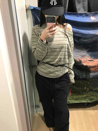 Basic Oversized Border Round Long Sleeve T-shirt