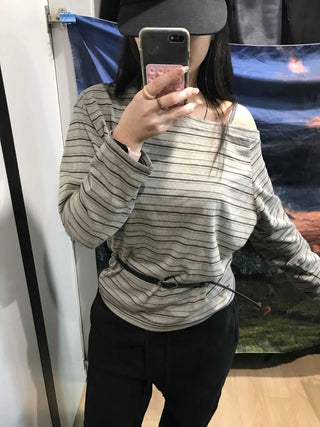 Basic Oversized Border Round Long Sleeve T-shirt