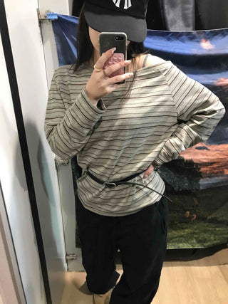 Basic Oversized Border Round Long Sleeve T-shirt
