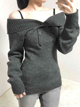 Romantic Shirred Turtleneck Drop Shoulder Knit