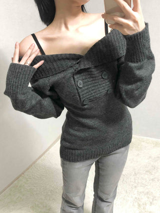 Romantic Shirred Turtleneck Drop Shoulder Knit