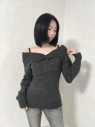 Romantic Shirred Turtleneck Drop Shoulder Knit