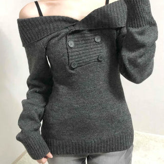 Romantic Shirred Turtleneck Drop Shoulder Knit