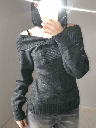 Romantic Shirred Turtleneck Drop Shoulder Knit