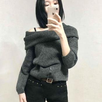 Off-shoulder Oversized Turtleneck Knit