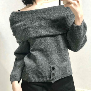 Off-shoulder Oversized Turtleneck Knit