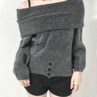 Off-shoulder Oversized Turtleneck Knit