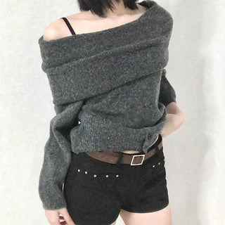 Off-shoulder Oversized Turtleneck Knit