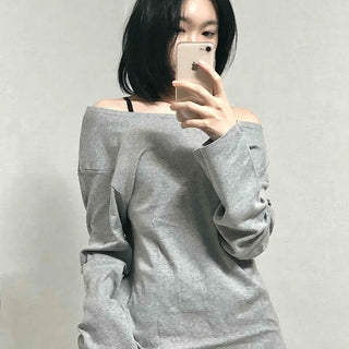 Casual Two-Way Neckline Sweatshirt Long Sleeve T-shirt