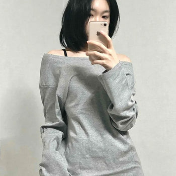 Casual Two-Way Neckline Sweatshirt Long Sleeve T-shirt