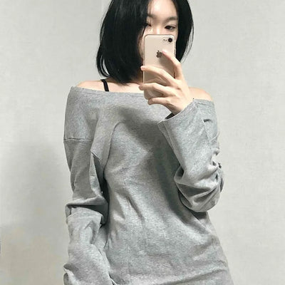 Casual Two-Way Neckline Sweatshirt Long Sleeve T-shirt