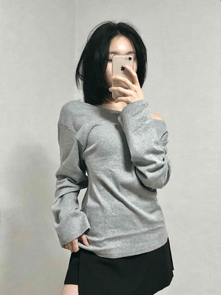 Casual Two-Way Neckline Sweatshirt Long Sleeve T-shirt